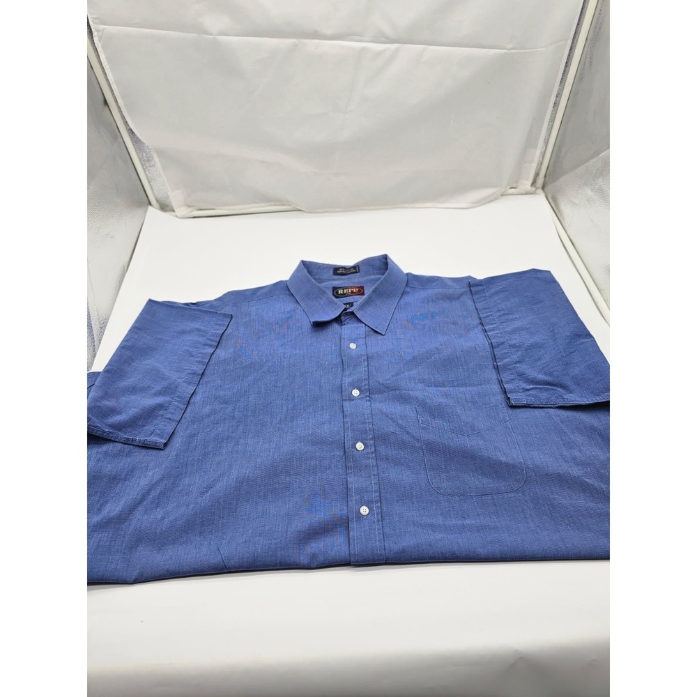 REPP LTD Button Up Shirt Men's Tall Size 20 Short Sleeve Blue Cotton Shirt